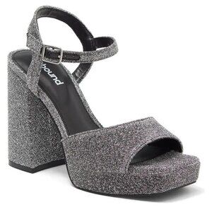 Abound "Lucia" Block Heel Platform Sandals Silver Glitter Ankle Strap